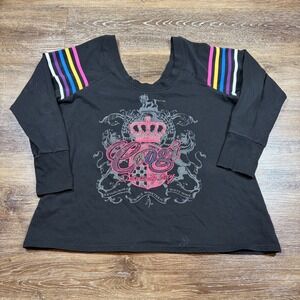 COOGI Shirt Women's‎ 2XL Black Long Sleeve Grunge Rhinestone Crown Streetwear